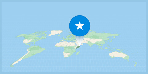 Location of Somalia on the world map, marked with Somalia flag pin.