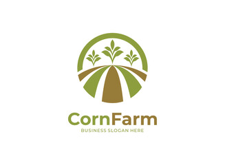 Agriculture logo design with concept of leaves icon and plantation land vector. Green nature logo used for agricultural systems, farmer, and plantation products.