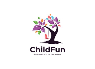 Child fun colorful tree logo icon vector designs