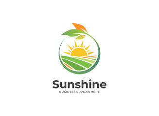 Agriculture logo design with concept of hand icon and plants vector. Green nature logo used for agricultural systems, farmer, and plantation products.