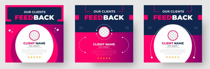 Customer feedback testimonial social media post web banner template. client testimonials social media post banner design template with red color