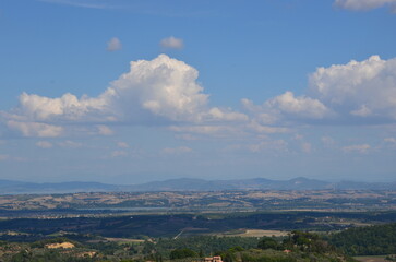 The beautiful countryside and town of Montepulciano in Tuscany on a bright summer day