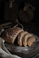 Bread on table. Rustic style.
