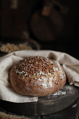 Homemade bread on wooden board