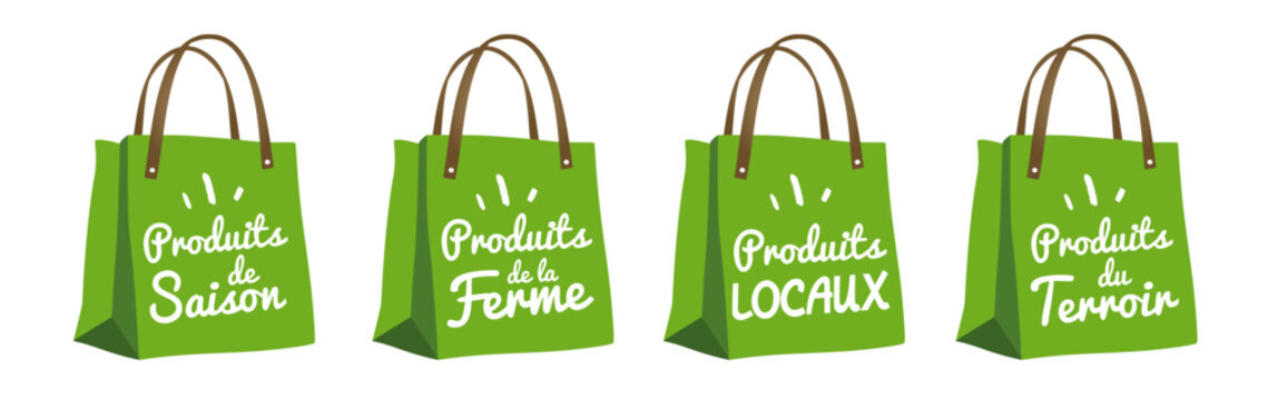 Logo sac de course, panier : produits du terroir, produits locaux, de la ferme, produits de saison !