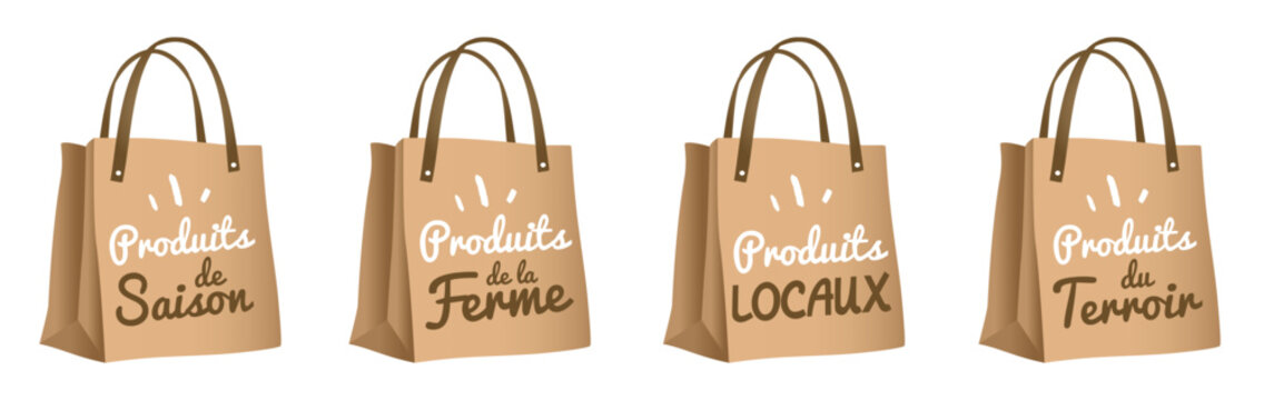 Logo sac de course, panier : produits du terroir, produits locaux, de la ferme, produits de saison !