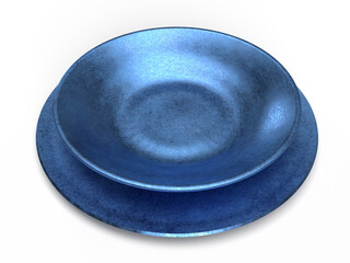 陶器製の2枚の丸皿のフォトリアル3Dイラストレーション