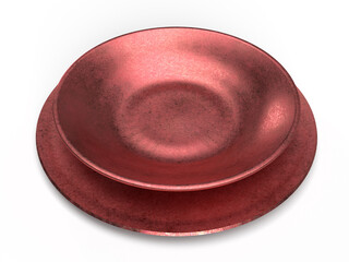 陶器製の2枚の丸皿のフォトリアル3Dイラストレーション