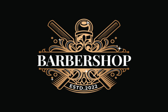 Barbershop Gentlemen Gold Logo Template