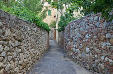 The beautiful countryside and town of Montepulciano in Tuscany on a bright summer day