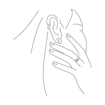 minimalist line art hand touching ear clip art preview
