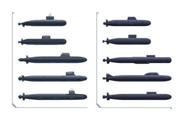 Submarine set. Navy submarine set isolated on a white background. Nuclear attack submarine - obrazy, fototapety, plakaty