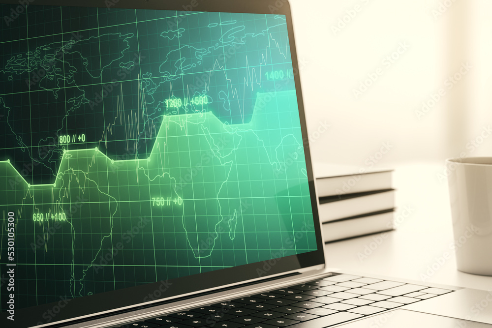 Aufkleber modern computer display with abstract graphic data spreadsheet sketch, analytics and analysis concep