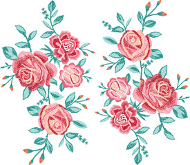 Hand drawn Roses embroidery artwork