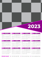  Calendar 2023 week start Sunday corporate design template vector. 