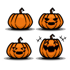 Halloween orange Pumpkin with scary face, and laugh. Vector illustration cartoon flat design.
