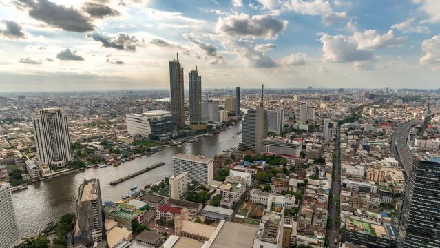 Bangkok city skyline timelapse at Chao Phraya River and Icon Siam, Thailand 4K time lapse
