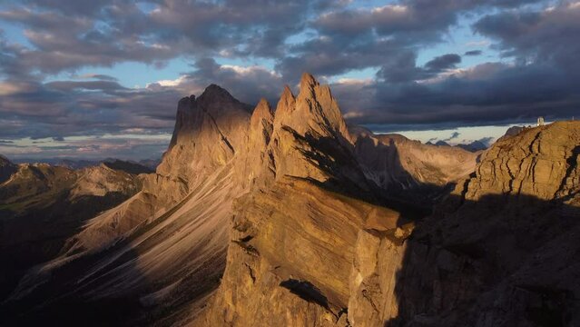 Odle Mountain Group from Seceda Aerial View, Italian Dolomites South Tyrol, Italy