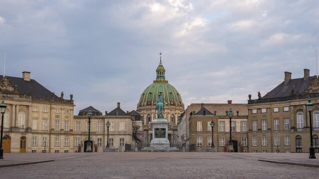 Copenhagen Denmark time lapse 4K, city skyline timelapse at Amalienborg Palace