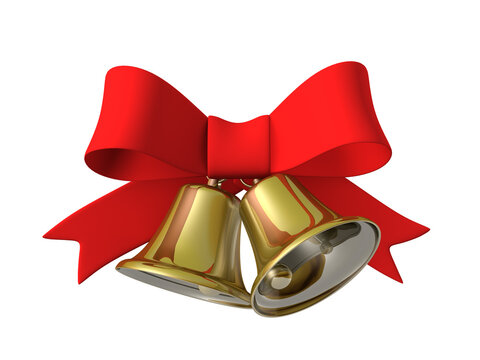 Christmas bell ribbon holly on transparent background , 3D illustration