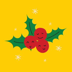 Merry Christmas and Happy New Year 2023. Vector trendy abstract illustration of holiday card with christmas berry for poster.