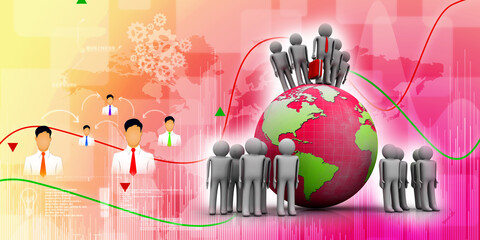 3d illustration Business Network holding globe