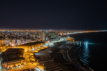 View from the 38th floor of the Havana building in the city of Mar del Plata. Night view of the...