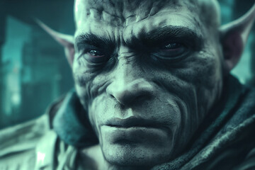 Cyberpunk Orc Enforcer Close Portrait
