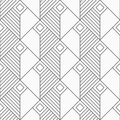 Vector seamless thin lines rhombuses pattern. Repeating geometric striped rhombuses tiles. Art deco pattern. Monochrome vector background.