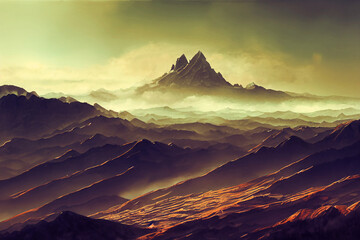 Matte Painting of a Dark Fantasy Mountain or Volcano Landscape