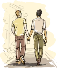 Raamstickers Happy men together. Gay couple. Hand drawn sketch. © nataliahubbert