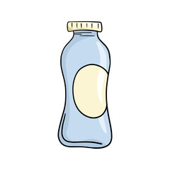 Small plastic blue bottle for milk, yogurt, copy space, vector cartoon
