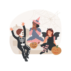 Happy with the treat isolated cartoon vector illustration. Smiling girls wearing costumes and enjoying Halloween treat, honoring old traditions, public holiday celebration vector cartoon.
