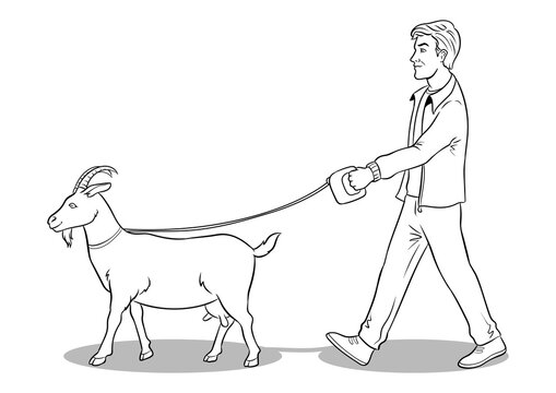 Man and goat as pet coloring PNG illustration with transparent background