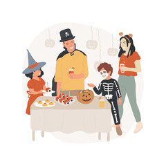 Home party isolated cartoon vector illustration. Group of happy people wearing Halloween costumes having party at home, having fun together, public holiday celebration vector cartoon.