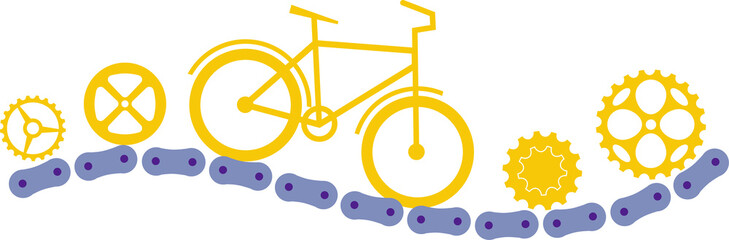 Bike service poster. Birder or divider with bicycle chain, bike and chain rings on it. flat illustration