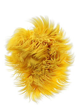 3d rendering fluffy yellow abstract png shape isolated on transparent background. Creative hairy element for collages, art decoration for presentation, social media. Trendy realistic shape.