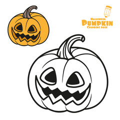 Cute cartoon lantern from pumpkin color and outlined for coloring page