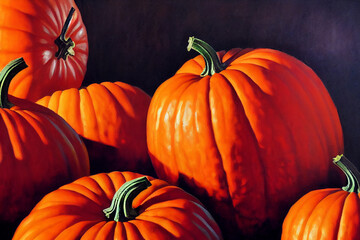 Oil Painting of Orange Pumpkins
