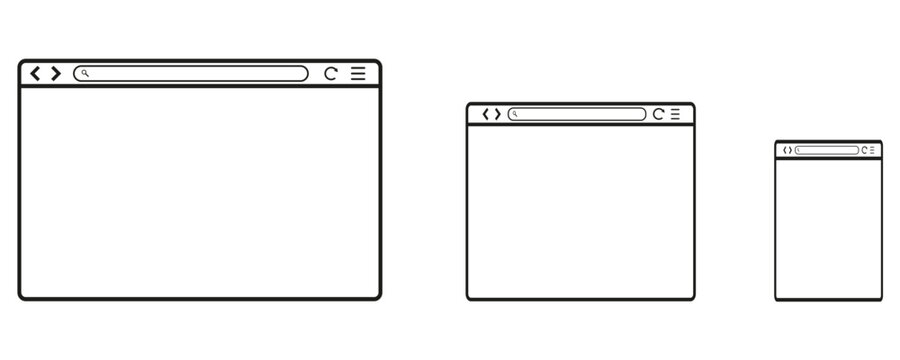 Browser window line design. Blank template. Website window for different devices as desktop computer or laptop, tablet and mobile screen.
