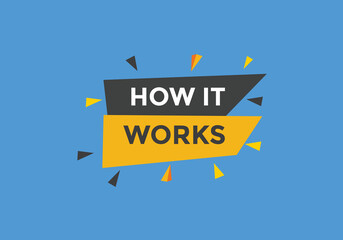 How it works text button. How it works sign speech bubble. Web banner label template. Vector Illustration
