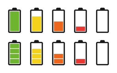Battery charging levels. Vector illustration.