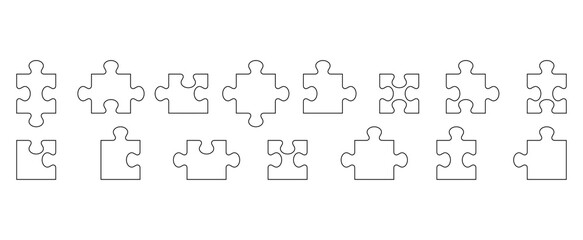 Set of puzzle pieces isolated on transparent background.