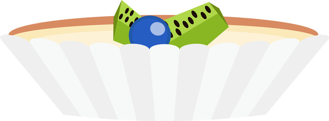 Elegant girlish food dessert custard tart with fruit kiwi bluecherry