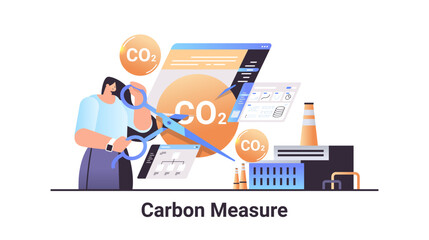 carbon measure concept businesswoman cutting carbon dioxide responsibility of co2 emission environment strategy