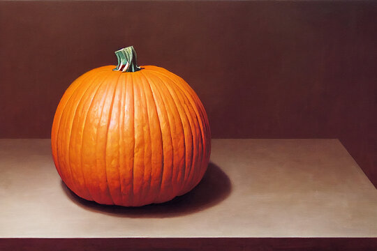 Oil Painting of a Large Orange Pumpkin