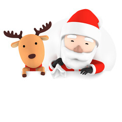 Santa Claus and reindeer on transparent background, 3D illustration