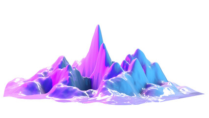 3d rendering clipart object. Futuristic landscape mountain in neon purple pink colors. Glossy geometric abstract png relief. Nature decoration. Cyber surreal element. Fantasy world
