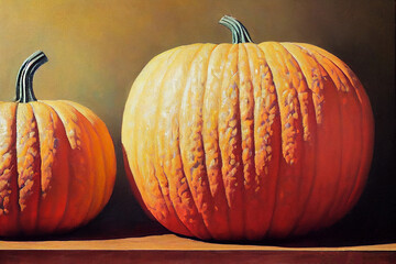 Painting of pumpkins on a wooden table