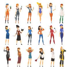 Woman Engaged in Different Profession as Gender or Sexual Equality Big Vector Set